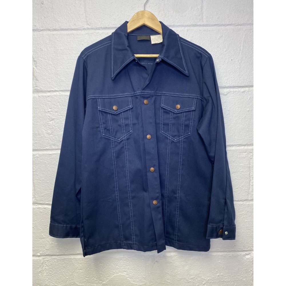 VTG‎ 60S SEARS Navy Blue SHIRT ROCKABILLY JACKET COWBOY Large Snaps Vented